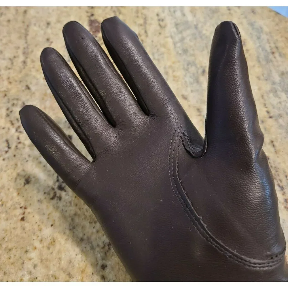 Vintage Fownes Vinyl Acrylic Lined Brown Driving Gloves Women's M/L Stitching